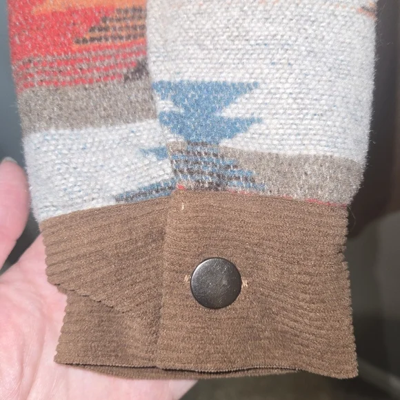 Brown Corduroy Jacket with Aztec Patterned Sleeves, L, Oversized, Western - Picture 6 of 9